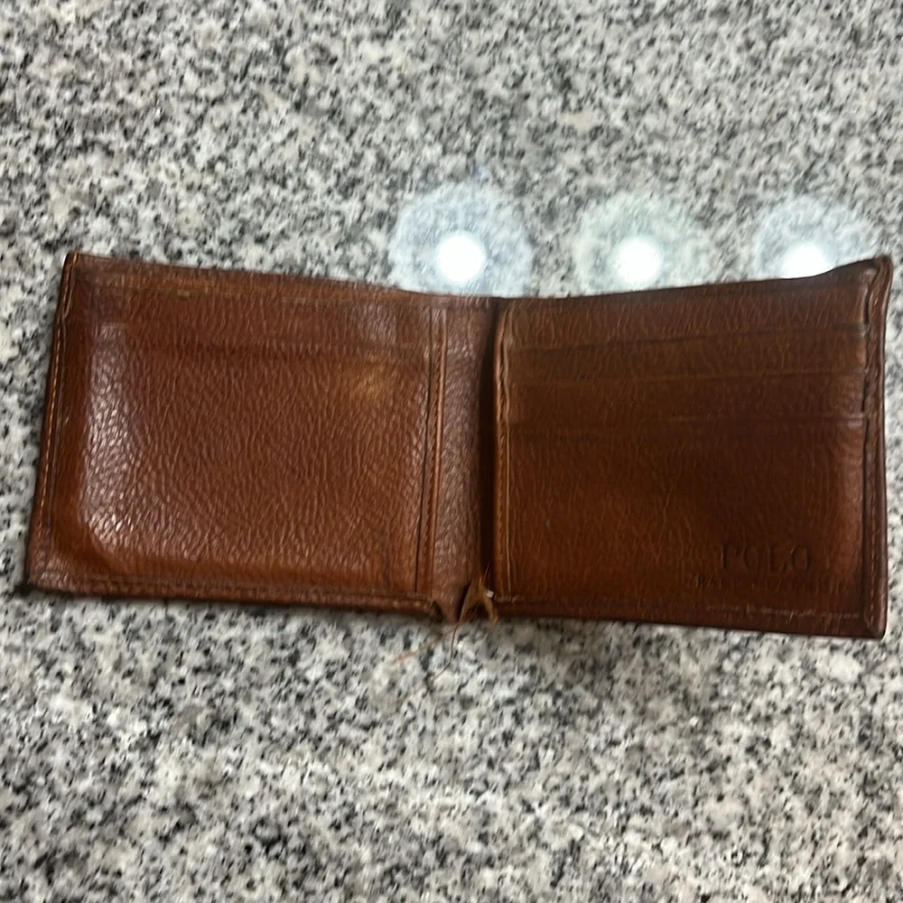 Polo Ralph Lauren Bifold Wallet Pebbled Leather brown used